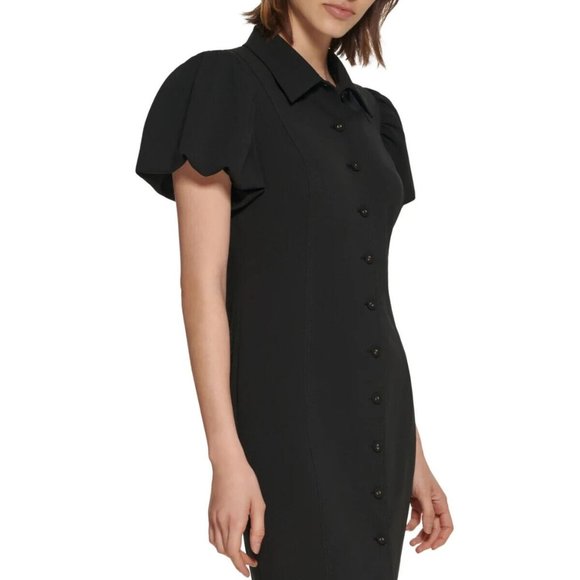 NEW CALVIN KLEIN Elegant Black SHIRT DRESS PUFF SLEEVE size 6 - Picture 3 of 8